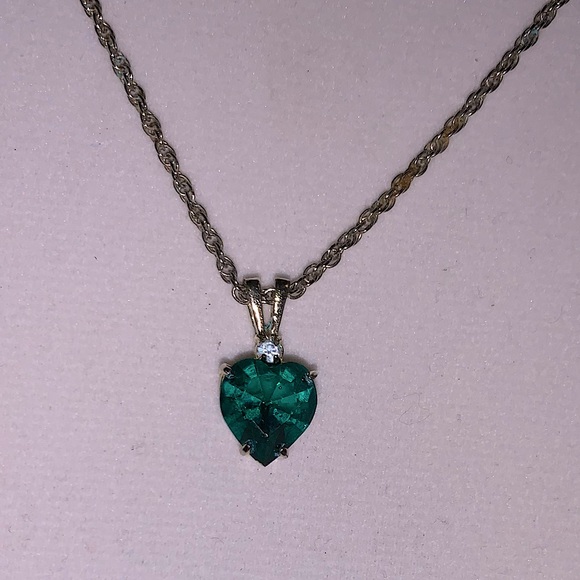 Emerald Heart & Sapphire Gold Plated Necklace - Picture 3 of 7